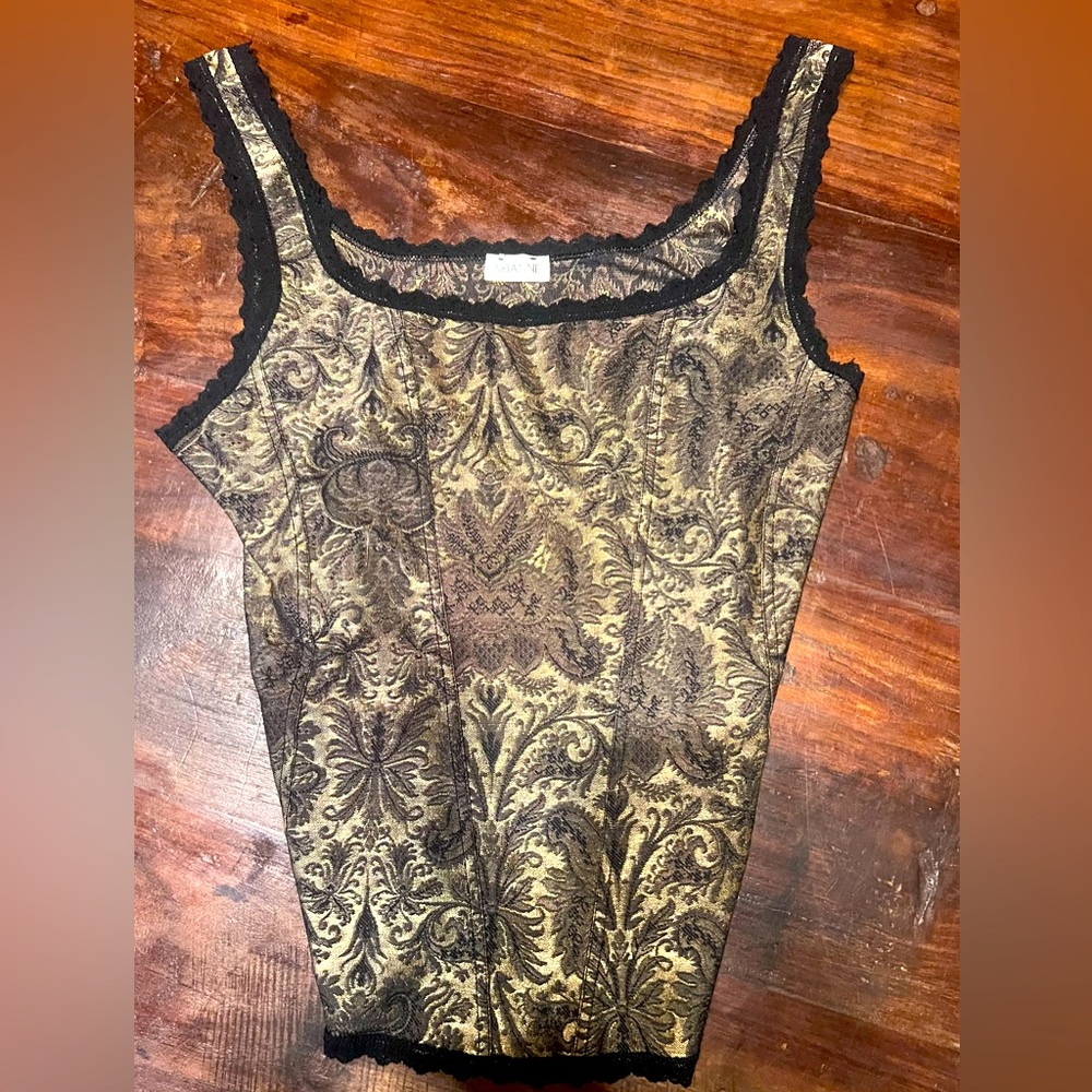 Black lace and Shimmery gold top